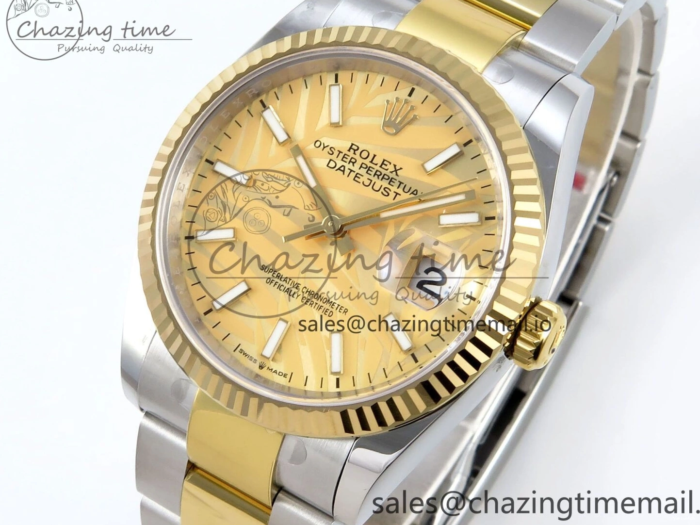126233 Edition YG Dial 36 A3235 Bracelet on YG Best Leaf SS Stick Oyster DateJust EWEF 0505